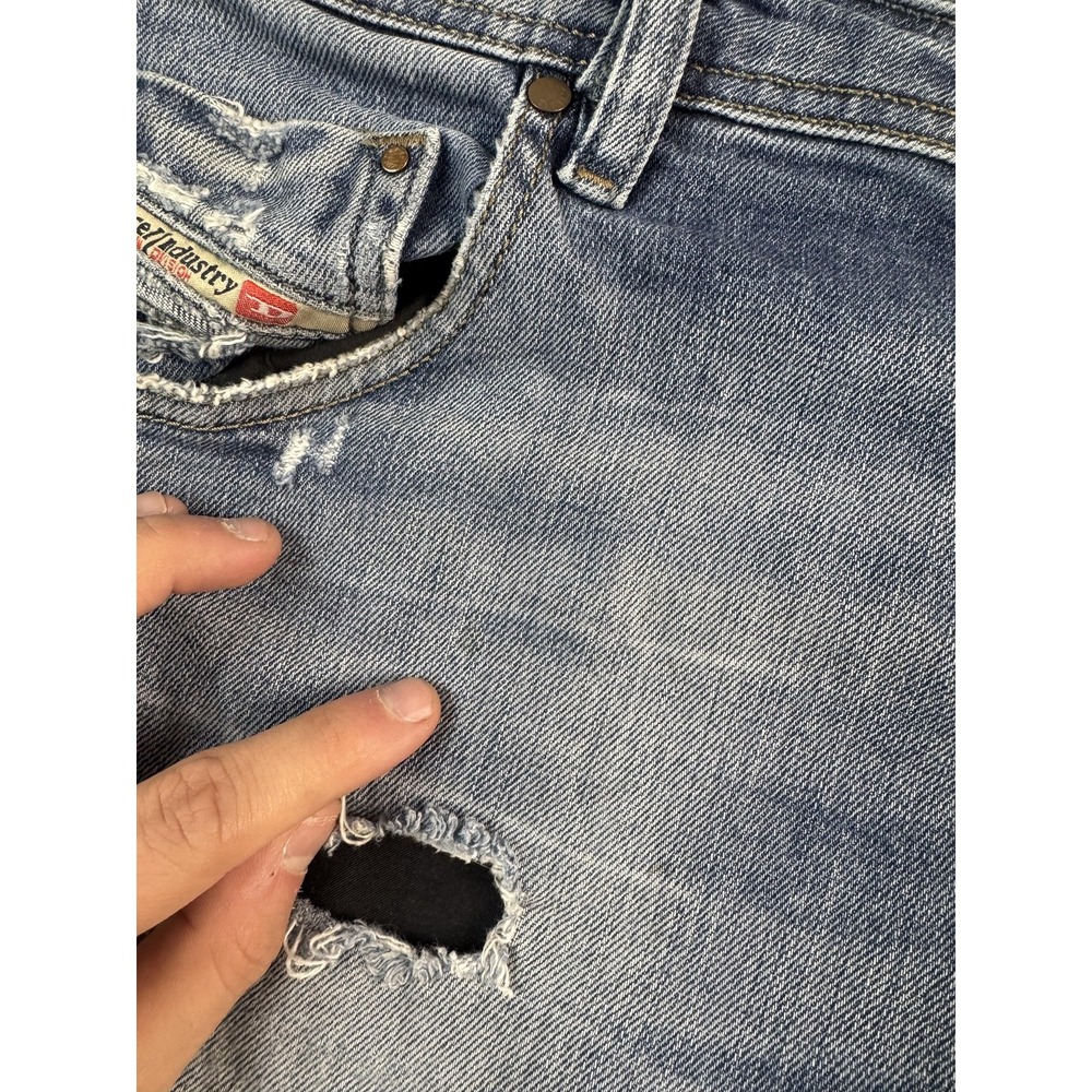 Diesel Krayver Jeans Mens 32 Blue Regular Slim Carrot Distressed Ripped Denim - Picture 7 of 13